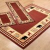 Furnish my Place 631 Burgundy 3 PCS Wildlife Bear Rustic Moose Decor Lodge Cabin Area Rug, Elegant and Durable Mat, Burgundy 3pc Set (5'x7'6", 2'x6', 2'x3') 33 71bMNeS5ZVL