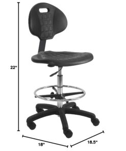 Alternative view of BenchPro Deluxe Polyurethane Chair With 18” Adjustable Footring and Heavy Nylon Base , 21"-31" Height Adjustment, 450 lbs Capacity Measures 18.5" width by 22"-32" height by 18" depth Black