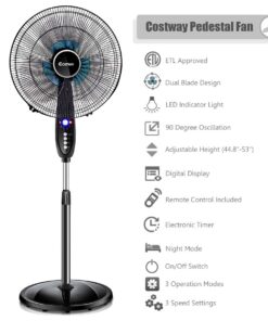 Alternative view of COSTWAY Pedestal Fan, Black-Double 3 Blades