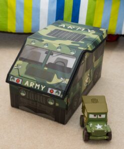 Clever Creations Kids Collapsible Storage Organizer and Ottoman, Perfect Vehicle Themed Toy Chest for Storing Books, Shoes, Games and More, Camo Truck 12 71bU3GBroNL