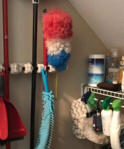 HOME IT Mop And Broom Holder - Garage Storage Systems with 5 Slots, 6 Hooks, 7.5lbs Capacity Per Slot - Garden Tool Organizer For 11 Tools - For Home, Kitchen, Closet, Laundry Room - Off-White 39 71bUfW1D1sL