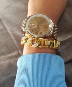 Mens Womens Cuban Link Bracelet Hip Hop Bracelet Stainless Steel Chain Bracelet Iced Out Curb Cuban 18k Gold Plated Bracelet With Clear Rhinestones (A-Gold) 30 71bWWCYfgDL