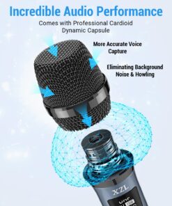 Alternative view of XZL Professional Wireless Microphones for Karaoke Singing, Rechargeable Dual UHF Dynamic Microphone, with Long-Distance UHF Receiver, Plug and Play, Speech, Wedding, Church, PA System Navy