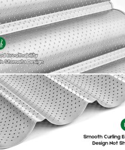 AMAGABELI GARDEN & HOME Nonstick Perforated Baguette Pan 15" x 13" for French Bread Baking 4 Wave Loaves Loaf Bake Mold Toast Cooking Bakers Molding 4 Gutter Oven Toaster Pan Cloche Waves Silver 4 Slots 26 71bXPKRlvL