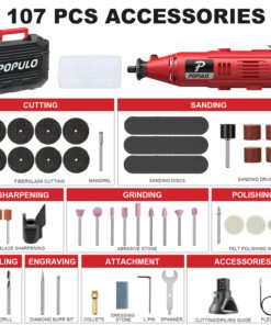 POPULO Power Rotary Tool Kit with Flexible Shaft, 107 PCS, Variable Speed Engraving Tool Kit Grinder Woodworking Corded Rotary Tools Drimmer Set, for Carving Sanding Cutting Polishing, Gift for DIYer 24 71bYMeolZXL