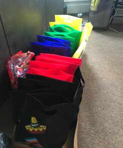 Aneco 50 Pieces 9.5 by 11.5 Inches Non-woven Bags Poly Goodie Treat Bag Rainbow Colors Tote Bag Party Gift Handles Bag Party Favors, 10 Colors 33 71bZ9ln7UdL