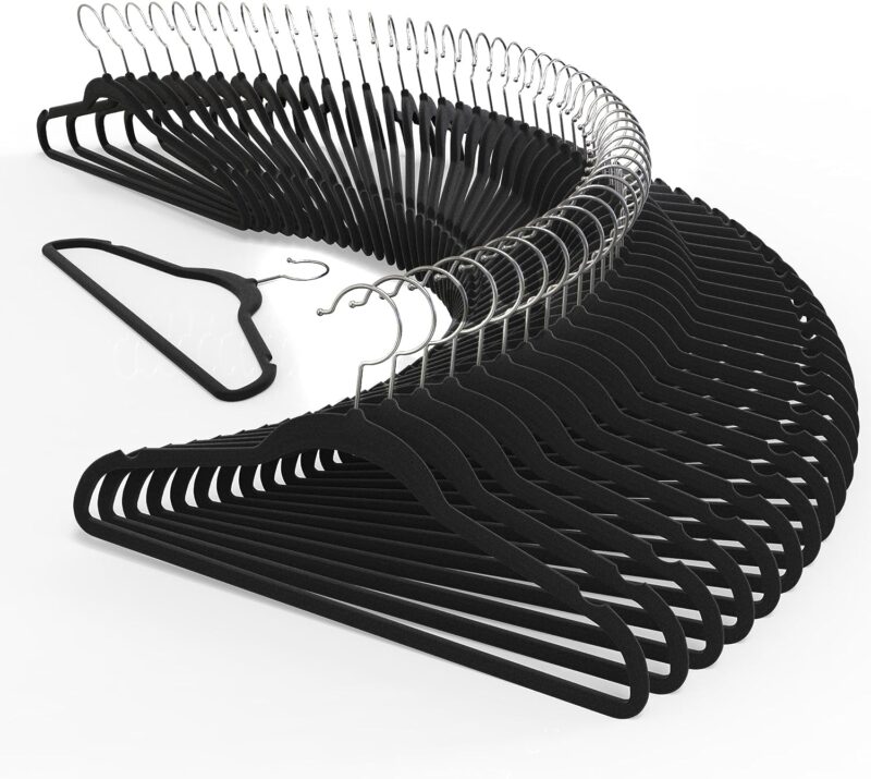 Catalog 3 TECHZOO 50 Pack New Premium Quality Velvet Hangers Ultra Thin Non Slip Adult Felt Space Saving Hangers for Closet Heavy Duty Coat Pants Jackets Dress Hangers 360° Swivel Hook Hold Upto 10 lbs Black