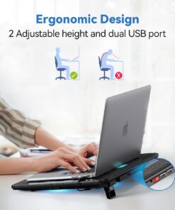 TECKNET Laptop Cooling Pad, Portable Slim Quiet USB Powered Laptop Notebook Cooler Cooling Pad Stand Chill Mat with 3 Blue LED Fans, Fits 12-17 Inches (Black) Black 28 71beM8jTsL