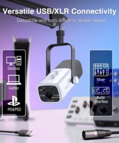 FIFINE Gaming XLR/USB Microphone Kit, Streaming Dynamic Mic Set for PC/PS5, Computer Mic for Vocal Podcast Recording Voiceover, with Headphones Jack, Gain Knob, Arm Stand-AmpliGame AM8T White 32 71beSB0ahEL