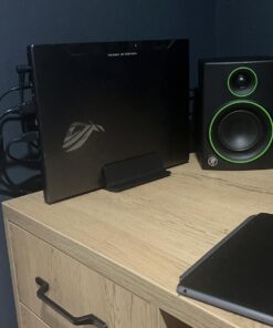 OMOTON [Updated Dock Version Vertical Laptop Stand, Double Desktop Stand Holder with Adjustable Dock (Up to 17.3 inch), Fits All MacBook/Surface/Samsung/HP/Dell/Chrome Book (Black) Black 32 71bfA1N0RUL