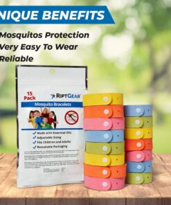 RiptGear Mosquito Bracelets - 15 Pack of Mosquito Bracelets for Kids and Adults, Insect Bracelet, Citronella Wristband - DEET Free Mosquito Wristbands, Camping Accessories 18 71bivs6pjkL