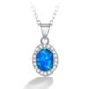 T400 Sterling Silver Necklace Blue White Created Opal Round Pendant Jewelry Gift for Women 15 71blE7bYrL