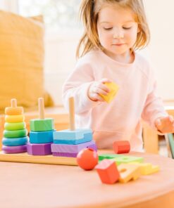Melissa & Doug Geometric Stacker - Wooden Educational Toy - Shape Sorter And Stacking Toy, Stacking Tower Toy For Babies, Toddlers And Kids Ages 2+, Multicolor, Playsets 27 71bnXfG4CeL