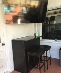 Best Choice Products 3-Piece All-Weather Wicker Bar Table Set for Indoor Outdoor, Kitchen, Patio, Backyard w/ 2 Stools, Glass Tabletop, Storage Shelves - Brown 32 71bp nUAVdL