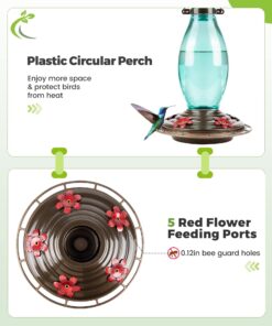 BOLITE 18001 Hummingbird Feeder, Glass Wild Hummingbird Feeders for Outdoors, Retro Edison Bulb Bottle, 25 Ounces, Green, Xmas Gifts for Bird Lovers Retro Bulb 29 71brFc9ZwLL