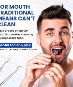 Dental Hygiene Kit - Calculus & Plaque Remover Dental Tool Set - Stainless Steel Tarter Scraper, Tooth Pick, and Mouth Mirror - Dentist Instrument Set for Teeth Cleaning (Blue) Blue 34 71btbb7E8qL