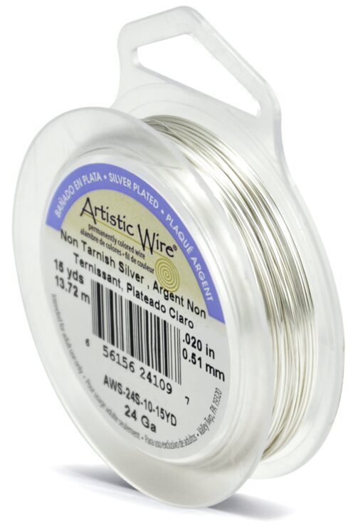 Artistic Wire, 24 Gauge / .51 mm Silver Plated Tarnish Resistant Colored Copper Craft Wire, Tarnish Resistant Silver, 15 yd / 13.7 m 24 Gauge, 15 yd