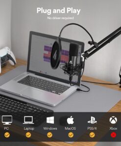 USB Microphone, MAONO 192KHZ/24Bit Plug & Play PC Computer Podcast Condenser Cardioid Metal Mic Kit with Professional Sound Chipset for Recording, Gaming, Singing, YouTube (AU-A04) Black 33 71bw9LcdXtL