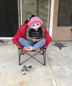 ALPHA CAMP Oversized Camping Chairs Padded Moon Round Chair Saucer Recliner with Folding Cup Holder and Carry Bag Red 44 71bwORtJNL