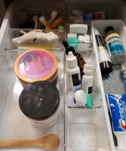 Vtopmart 25 PCS Clear Plastic Drawer Organizers Set, 4-Size Versatile Bathroom and Vanity Drawer Organizer Trays, Storage Bins for Makeup, Bedroom, Kitchen Gadgets Utensils and Office 45 71bxEOmzR7L