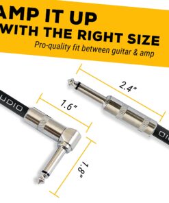 GLS Audio Instrument Cable - Amp Cord for Bass & Electric Guitar - Straight to Right Angle 1/4 Inch Instrument Cable - Brown/Yellow Braided Tweed, 10ft 10 Ft. Right-Angle Gold 27 71byzpX ZFL