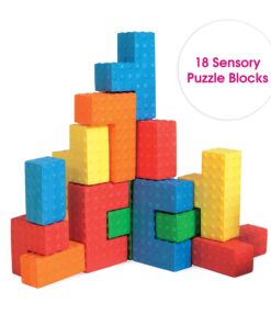 Edushape Sensory Puzzle Blocks - Set of 18 Colorful Textured Interlocking Construction Stacking Blocks - Baby Blocks for Sensory Play and Child Development - Baby Building Blocks for Toddlers 1-3 11 71c 4FmHoeL