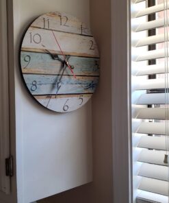 Grazing 12 Inch Wood Wall Clocks Silent Non Ticking Battery Operated,Rustic Decorative Coastal Farmhouse Clock for Bathroom Kitchen Bedroom Living Room Sky Blue 12inch 30 71c1R9etL
