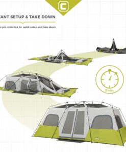 CORE 12 Person Instant Cabin Tent | 3 Room Huge Tent for Family with Storage Pockets for Camping Accessories | Portable Large Pop Up Tent for 2 Minute Camp Setup Green 27 71c1v6mjYEL