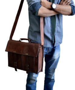 Alternative view of 15" leather messenger bag laptop case office briefcase gift for men computer distressed shoulder bag