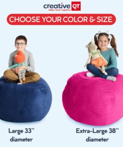 Creative QT Stuff ’n Sit Extra Large 38’’ Bean Bag Storage Cover for Stuffed Animals & Toys – Gray & White Stripe – Toddler & Kids’ Rooms Organizer – Giant Beanbag Great Plush Toy Hammock Alternative Grey/White Striped X-Large 24 71c8EwnvNaL