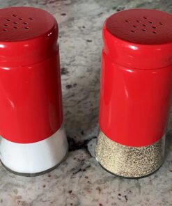Retro-Styled Stainless Steel Salt and Pepper Shakers (Red), By Home Basics | 2 Piece Shakers for Salt, Pepper, Cumin, Cinnamon, Paprika, and More | With See-Through Glass Bases Red 1 of Each 25 71c9R7CNocL