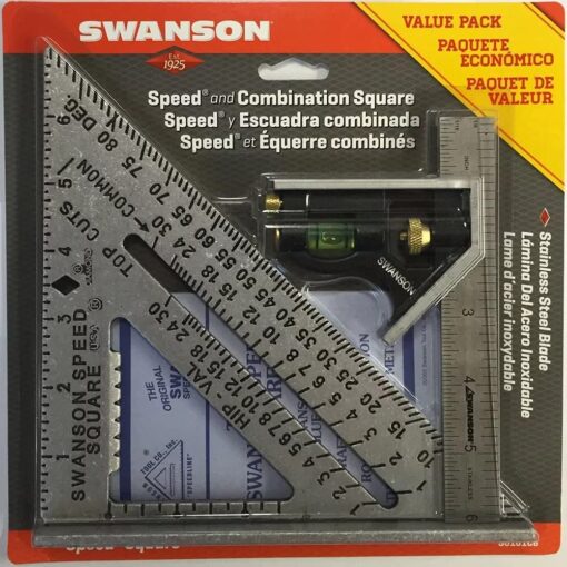 SWANSON S0101CB Speed Square Layout Tool with Blue Book and Combination Square Value Pack Speed Square 6” Combo Square Value Pack
