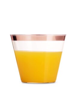 100 Rose Gold Plastic Cups 9 Oz Clear Plastic Cups Old Fashioned Tumblers Rose Gold Rimmed Cups Fancy Disposable Wedding Cups Elegant Party Cups with Rose Gold Rim 28 71cCf3uPnZL