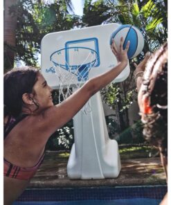 Dunn-Rite PoolSport Swimming Pool Basketball Hoop w/Ball, Base, & 13.5 Inch Stainless Steel Rim for Adults & Kids, Choose Basketball or Basketball and Volleyball Combo Basketball & Volleyball Set 18 71cDAXMj8aL