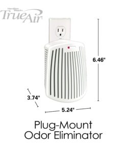 Hamilton Beach TrueAir Plug-Mount Air Freshener Odor Eliminator for Common Household-Tobacco, Pet, Bathroom & Trash, On/Off Fan, with Carbon Filter + Green Meadow Cartridge, White (04530GM) Plug Mount Odor Eliminator/Air Freshener 29 71cDOGyBllL