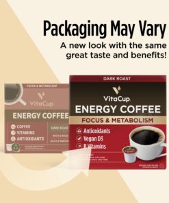 VitaCup Energy Dark Roast Coffee Pods, Boost Focus & Metabolism, Antioxidants, B Vitamins, Bold & Smooth,100% Arabica Coffee, Recyclable Single Serve Pod Compatible with Keurig K-Cup Brewers,16 Ct Dark Roast Energy 16 Count (Pack of 1) 24 71cEAyCxPfL