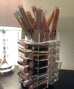 Ikee Design Premium Acrylic Rotating 64 Cosmetic Lipstick Organizer Tower,Lipgloss Stand with Removable Dividers, 360 Degree Spinning Lipstick Display Tower,4 1/2 W x 4 1/2 D x 9 1/8 H in Clear 42 71cEH0Az1AL