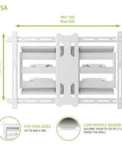 Alternative view of Kanto PDX650W Full Motion Articulating TV Wall Mount for 37-inch to 75-inch TVs | Low Profile with 22" Extension | Integrated Cable Management | Swivel and Tilt Capable | White