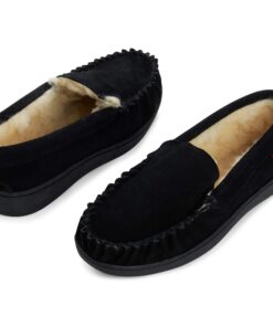 Alpine Swiss Yukon Mens Genuine Suede Shearling Slip On Moccasin Slippers 10 Black 13 71cG0fB7jdL