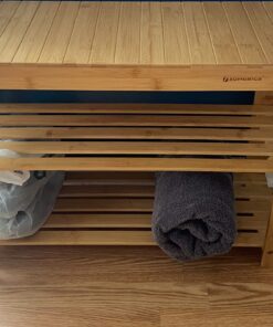 SONGMICS Shoe Rack Bench, 3-Tier Bamboo Shoe Storage Organizer, 11.3 x 27.6 x 17.8 Inches, Natural ULBS04N 43 71cGxMr7UxL