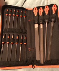 REXBETI 25Pcs Metal File Set, Premium Grade T12 Drop Forged Alloy Steel, Flat/Triangle/Half-round/Round Large File and 12pcs Needle Files with Carry Case, 6pcs Sandpaper, a brush,a pair working gloves 43 71cH3e7B0BL