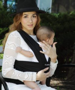 CuddleBug Baby Wrap Sling + Carrier - Newborns & Toddlers up to 36 lbs - Hands Free - Gentle, Stretch Fabric - Ideal for Baby Showers - One Size Fits All (Black) Black 26 71cIKGCnKL