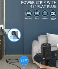 Power Strip Tower Surge Protector, BEVA Surge Protector Tower with 9 AC Outlet and 4 USB Ports, 18AWG 6.5 Feet Extension Cord, 3-Prong Flat Plug, Multiple Outlets for Office Apartment Dorm Essentials 6.5ft-Black 28 71cJK2IebQL