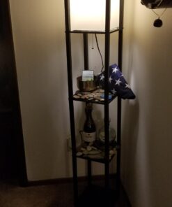 Floor Lamp with Shelves - Room Light by LIGHTACCENTS - Corner Storage Standing Bookshelf Lamp - Bedroom Light with Wooden Storage Shelves and White Cotton Linen Shade (Black) Black 43 71cLCaunVUL