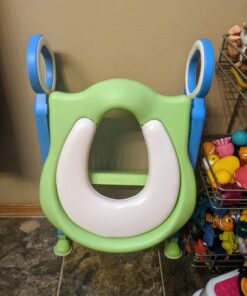 Potty Training Toilet Seat with Step Stool Ladder for Boys and Girls Baby Toddler Kid Children Toilet Training Seat Chair with Handles Padded Seat Non-Slip Wide Step (Blue Green) Blue+Green 51 71cSIWBkAAL