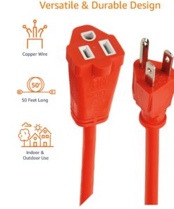 Amazon Basics 50-Foot 3-Prong Vinyl Indoor/Outdoor Extension Cord - 13 Amps, 1625 Watts, 125 VAC, Orange 50 ft 14 71cTHiWeA9L