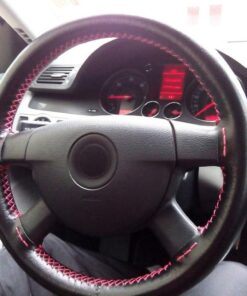 AULLY PARK Universal Car Steering Wheel Cover Genuine Leather Stitch On Wrap (Size L, Red and Black) 12 71cTRPh7QEL