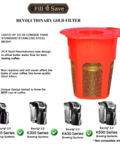 Fill N Save 2 Pack Reusable Carafe K-Cups. 24K Gold Reusable coffee filter for the Keurig 2.0, K200, K300, K400, K500 Series of Machines. Refillable K Carafe Pods (Carafe) 33 71cUE4TM03L