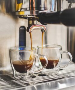 GROSCHE Turin Double Wall Glass Espresso Cups WITH HANDLES - Insulated Glass Cappucino Mugs - Clear Mug - Double Walled Latte Cup - Espresso Mugs (2.35 fl oz - Set of 2) With handle 1 EA 16 71cVR8NIkcL