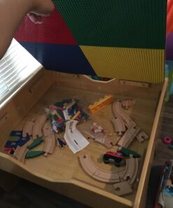 KidKraft 2-in-1 Reversible Top Activity Table with 200 Building Bricks and 30-Piece Wooden Train Set, Natural, Gift for Ages 3+ 61 71cZQVVDncL